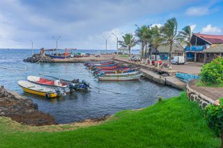 Colorful moored boats on Easter Island