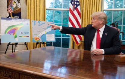 President Trump during a briefing on Hurricane Michael.