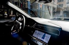 Interior of a Waymo self driving car on the streets of San Francisco, California