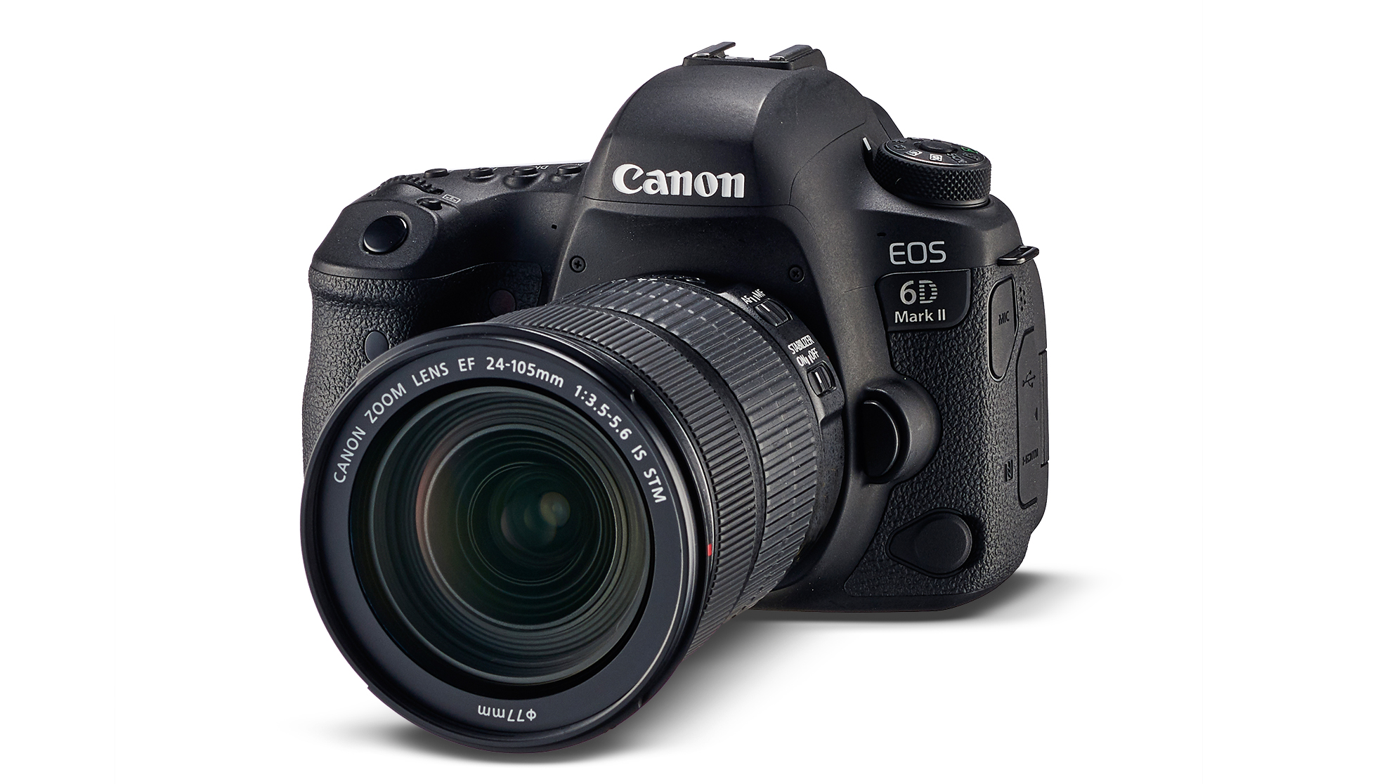 Canon EOS 6D Mark II DSLR camera with a 24-105mm lens, showcasing a sleek black body and advanced features for professional photography
