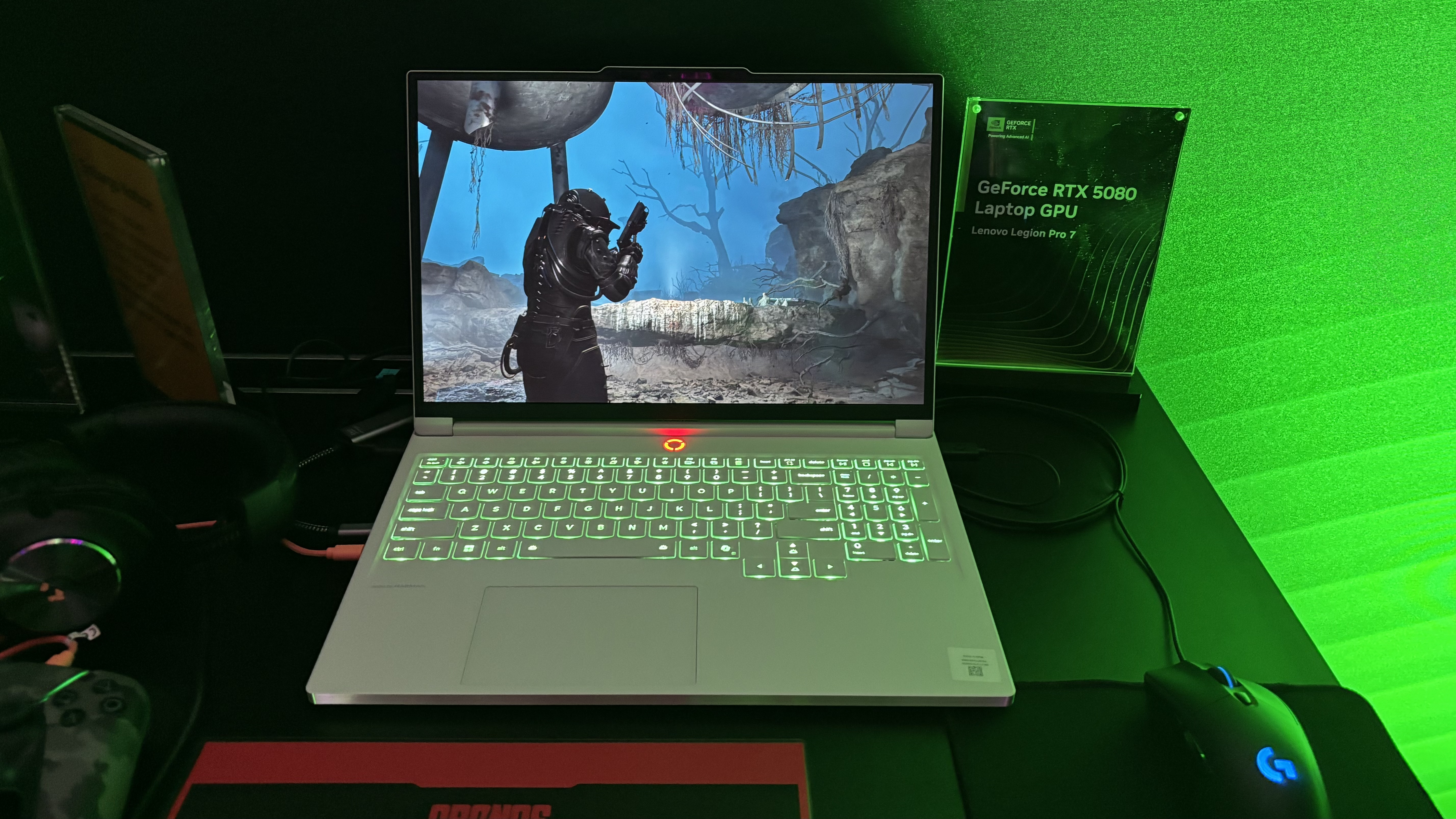 The Lenovo Legion Pro 7 gaming laptop on display at Gamescom 2025.