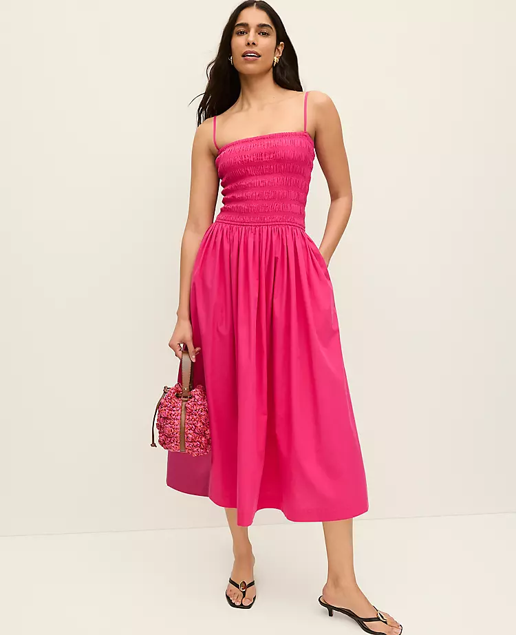 Ann Taylor, Smocked Flare Maxi Dress in Bougainvillea
