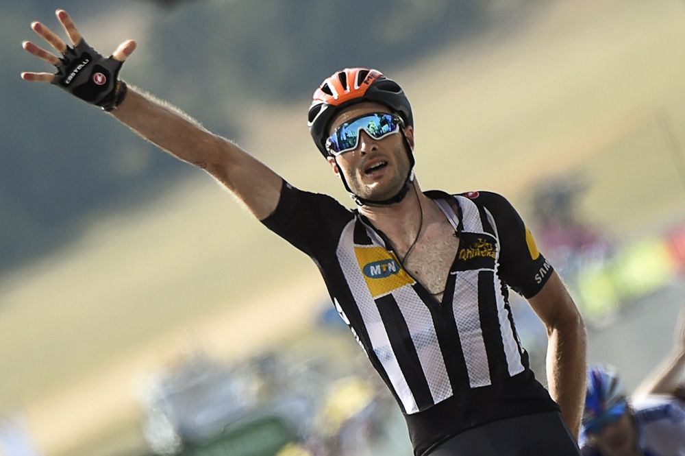 Steven Cummings of African team MTN-Qhubeka wins stage 14 of the Tour de France on Nelson Mandela day.