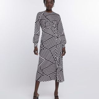 black and white striped midi dress