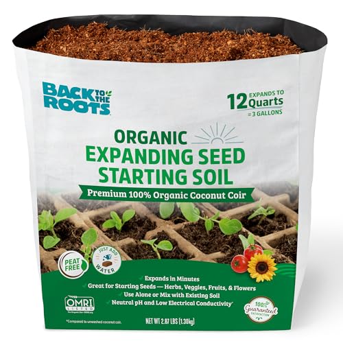 Back to the Roots Organic Seed Starting, Compressed Block Expands to 12 Quarts, Made for Herbs, Veggies, Flowers
