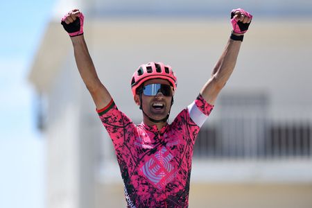 MONT VENTOUX FRANCE JUNE 14 Ruben Guerreiro of Portugal and Team EF Education Easypost celebrates at finish line as stage winner during the 4th Mont Ventoux Denivele Challenge 2022 a 153km one day race from VaisonlaRomaine to Mont Ventoux 1893m MVDC on June 14 2022 in Mont Ventoux France Photo by Dario BelingheriGetty Images