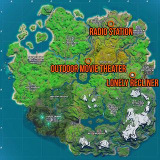 Fortnite lonely recliner, radio station, and outdoor movie theater locations