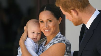 cape town, south africa september 25 prince harry, duke of sussex and meghan, duchess of sussex and their baby son archie mountbatten windsor at a meeting with archbishop desmond tutu at the desmond leah tutu legacy foundation during their royal tour of south africa on september 25, 2019 in cape town, south africa photo by toby melville poolgetty images