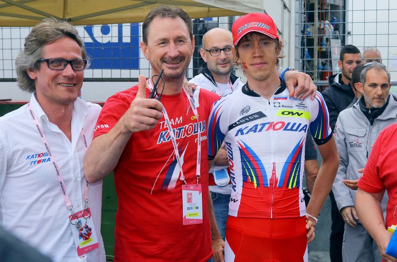 Serguei Outschakov, Dimitri Konyshev and stage winner Ilnur Zakarin (Katusha)