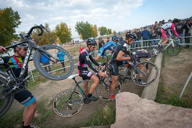 Riders during a small crash and after Powers (Rapha Focus) dropped a chain and fell off the front of the race during teh opening lap. Colorado Cross Classic.