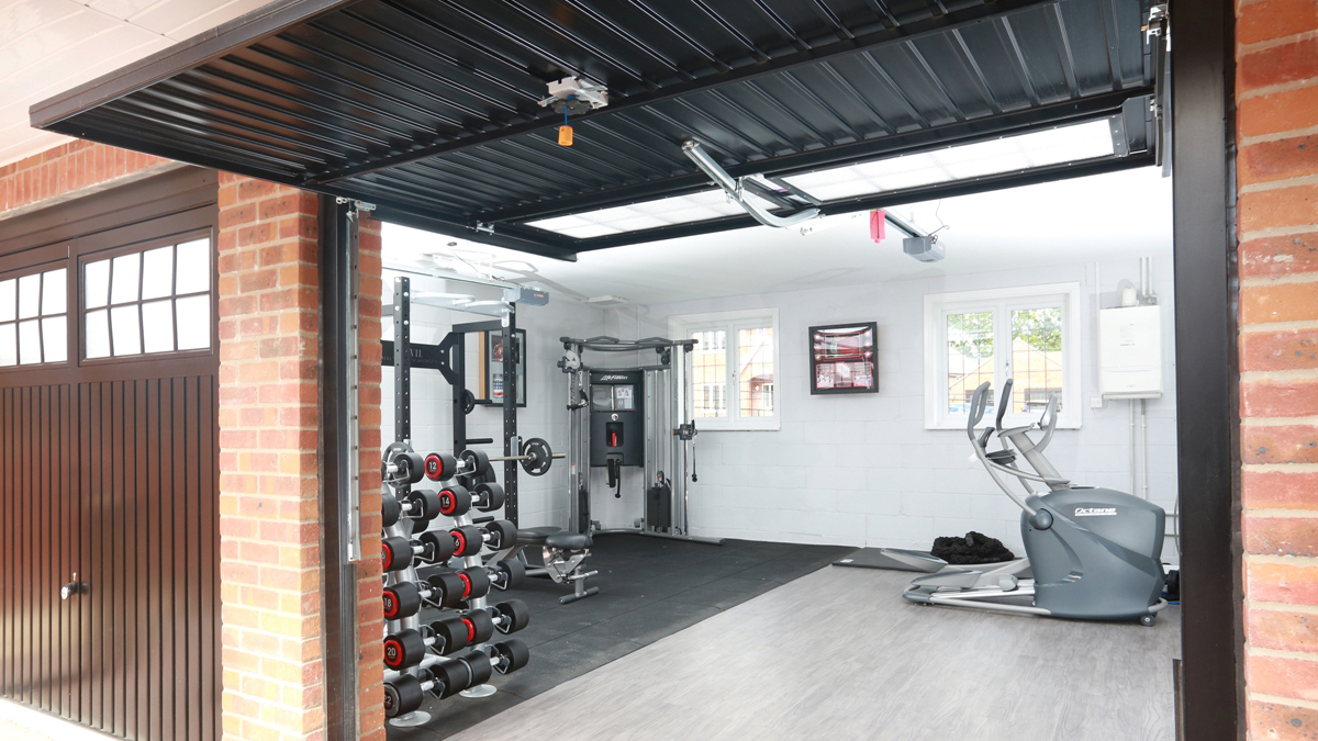 a home gym in a garage