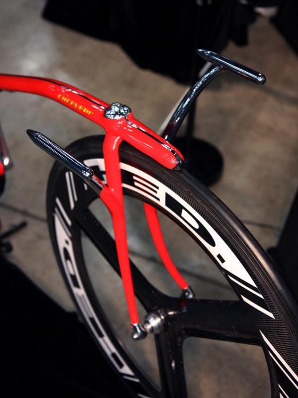 The bars on this Cherubim track bike are attached directly to the fork blades.