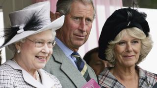 Prince Charles, Prince of Wales and Camilla, Duchess of Cornwall with Queen Elizabeth II attend the Braemar Games Highland gathering on September 2, 2006, Scotland.