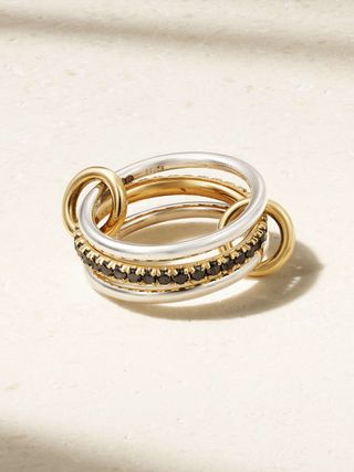 Tigris Set of Three 18-Karat Gold, Sterling Silver and Blackened Diamond Rings