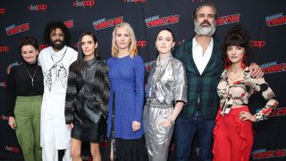 At New York Comic Con, the "Snowpiercer" cast fielded questions about how a climate catastrophe set the stage for the show's desperate, dystopian world. Left to right: Alison Wright, Daveed Diggs, Jennifer Connelly, Mickey Sumner, Lena Hall, Steven Ogg, Sheila Vand.