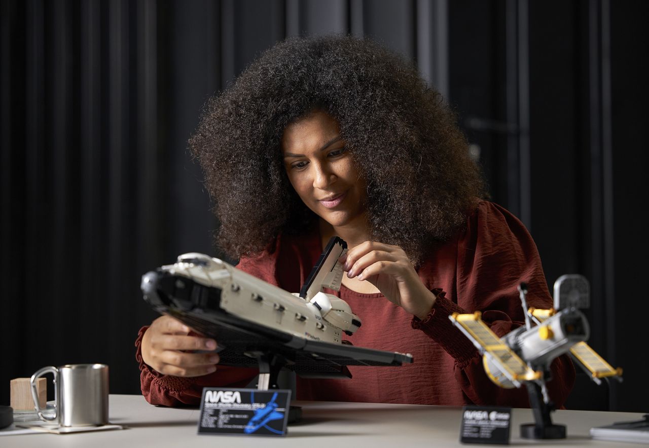 Lego's new NASA Space Shuttle Discovery set comes with the Hubble Space Telescope and will launch in Lego stories April 1, 2021.