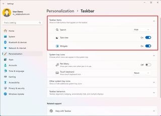 Taskbar settings without Copilot