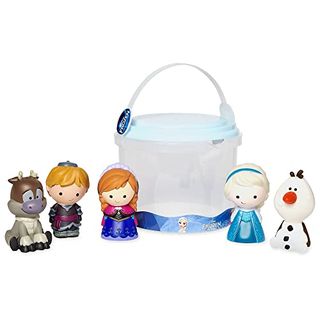 Disney Store Official Frozen Bath Toy Set, 5 Pc. Set, Includes Anna, Elsa, Olaf, Sven and Kristoff Frozen Toys with Storage Bucket, Suitable for 12 Months+