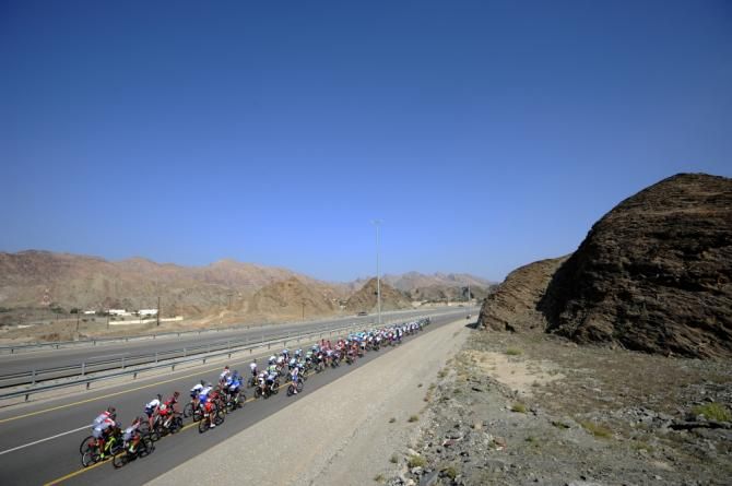 The peloton tackles the 190km stage from Nakhal Fort to Wadi Dayqah Dam