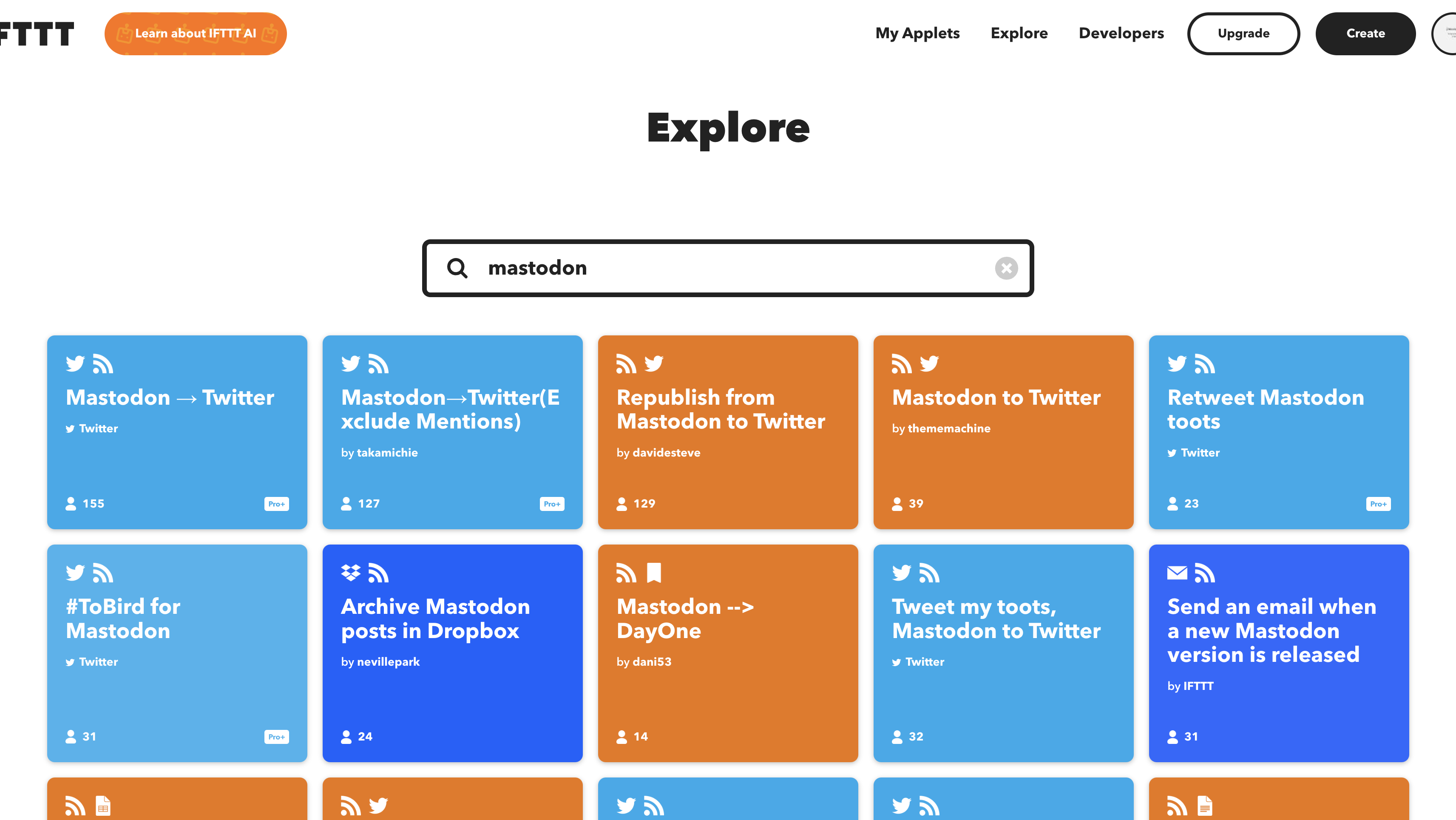 IFTTT recipes for cross-posting between Mastodon and Twitter