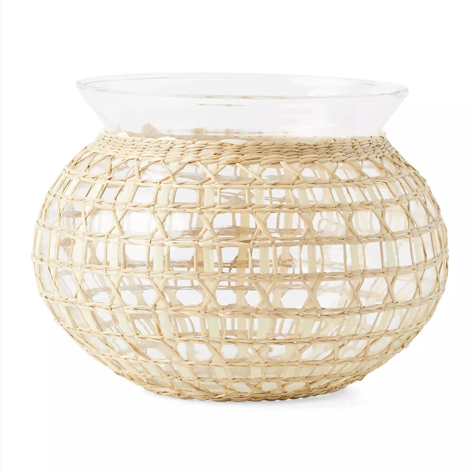 Serena & Lily rattan and glass Cayman vase