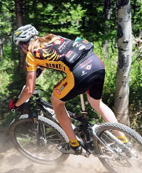 A rider descends powdery section of descent.