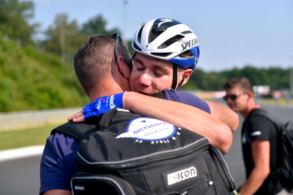 HEUSDENZOLDER BELGIUM JULY 21 Fabio Jakobsen of Netherlands and Team Deceuninck QuickStep stage winner celebrates at arrival during the 42nd Tour de Wallonie 2021 Stage 2 a 120km stage from Zolder Circuit to Zolder Circuit Race held at the Zolder Circuit due to flooding in the country tourdewallonie grandprixdewallonie on July 21 2021 in HeusdenZolder Belgium Photo by Luc ClaessenGetty Images