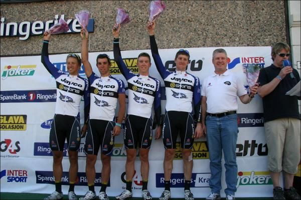 Jayco-Skins won the teams classification (l-r) Richard Lang, Michael Matthews, Rohan Dennis and Luke Durbridge.