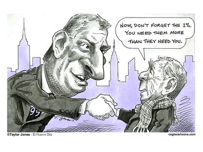 Political cartoon Mayor de Blasio Bloomberg