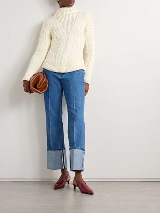 Cable-Knit Wool and Cashmere-Blend Turtleneck Sweater