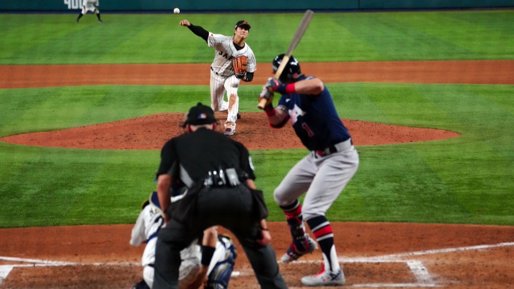 Shohei Ohtani of Team Japan pitches during the 2023 World Baseball Classic Championship game between against Team USA.