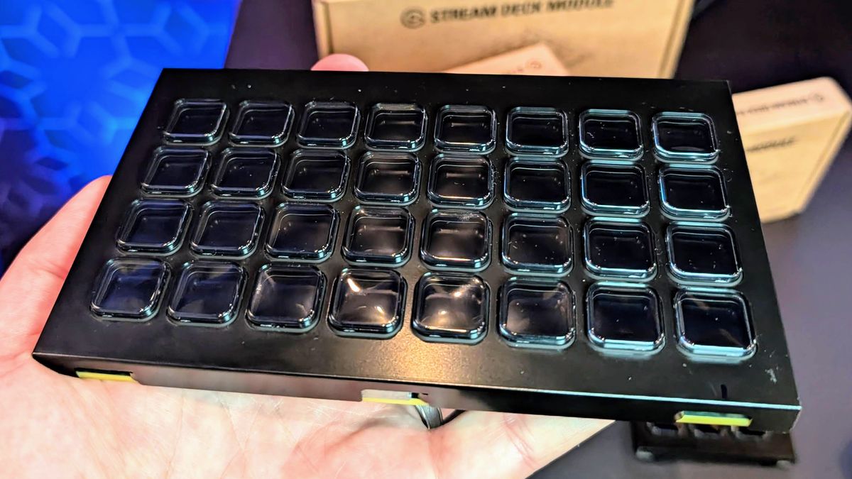 Stream Deck 8x4 modular unit held in a hand at Computex 2025