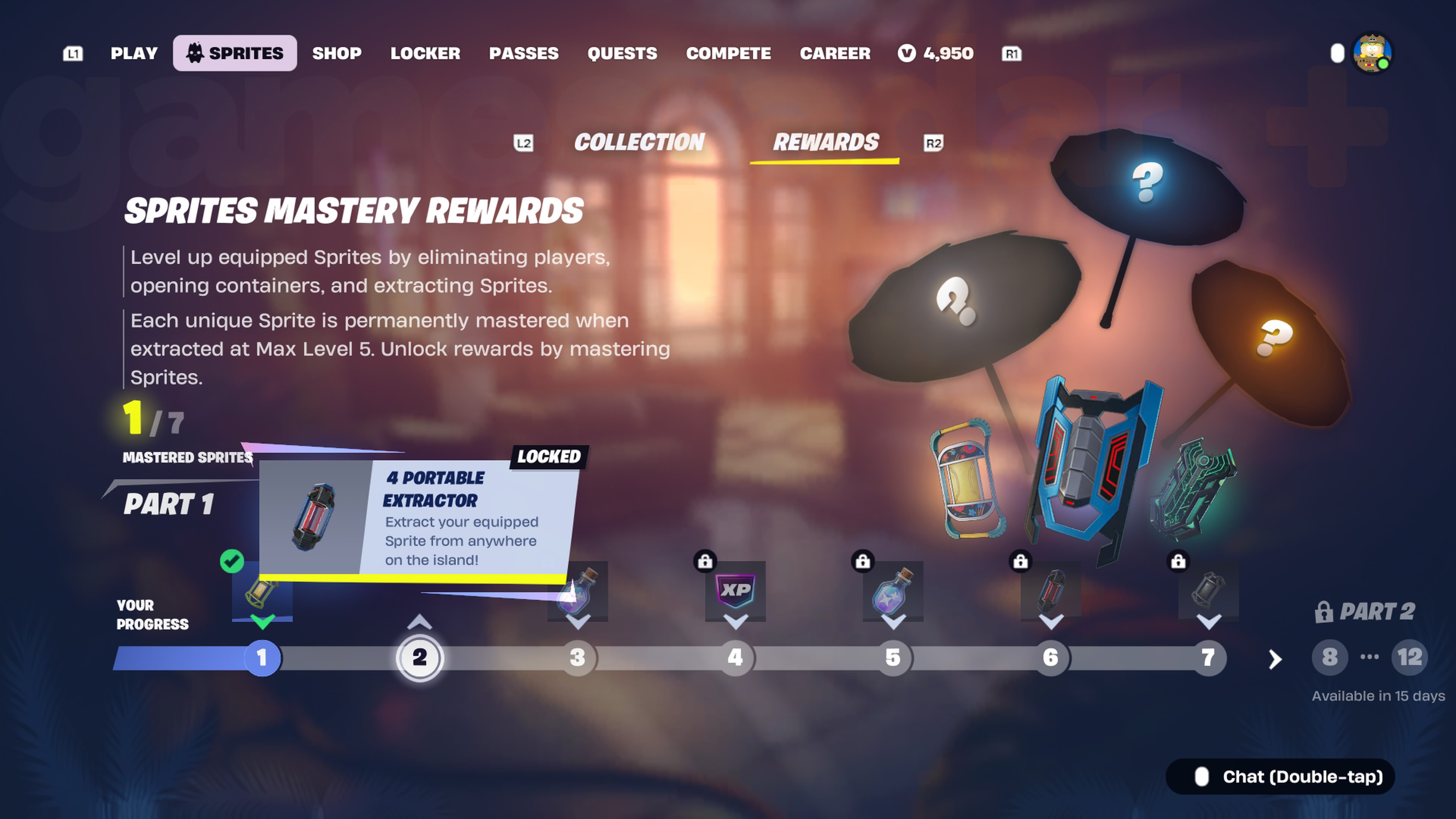 The Fortnite Sprites Rewards menu screen