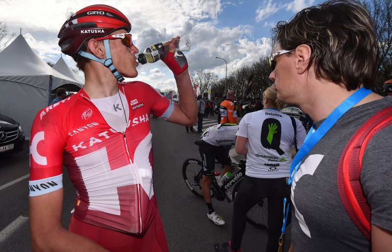 Nils Politt (Katusha) gets in the post-race liquids