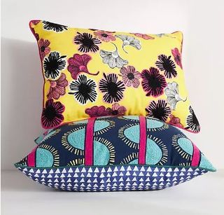 Embroidered yellow and blue pillows