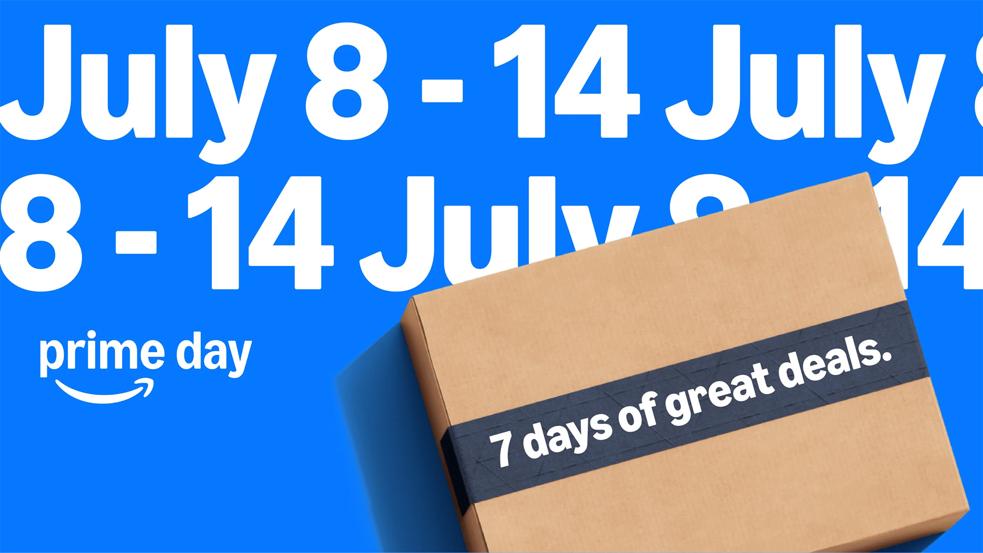 Amazon Prime Day promotional image showing July 8 - July 14 dates