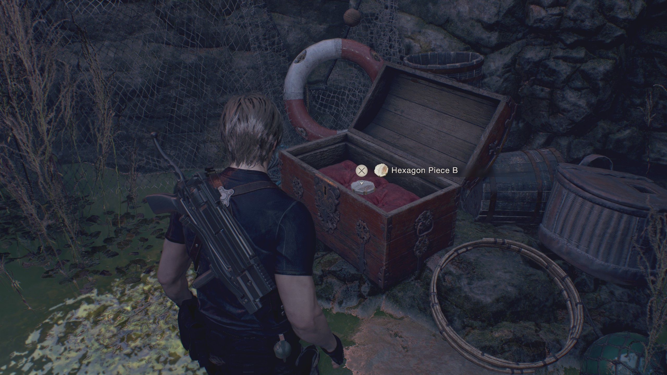 Resident Evil 4 Remake hexagon piece B in a chest in Fish Farm