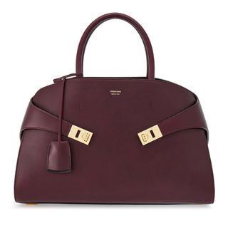 Salvatore Ferragamo dark red leather top handle satchel tote handbag