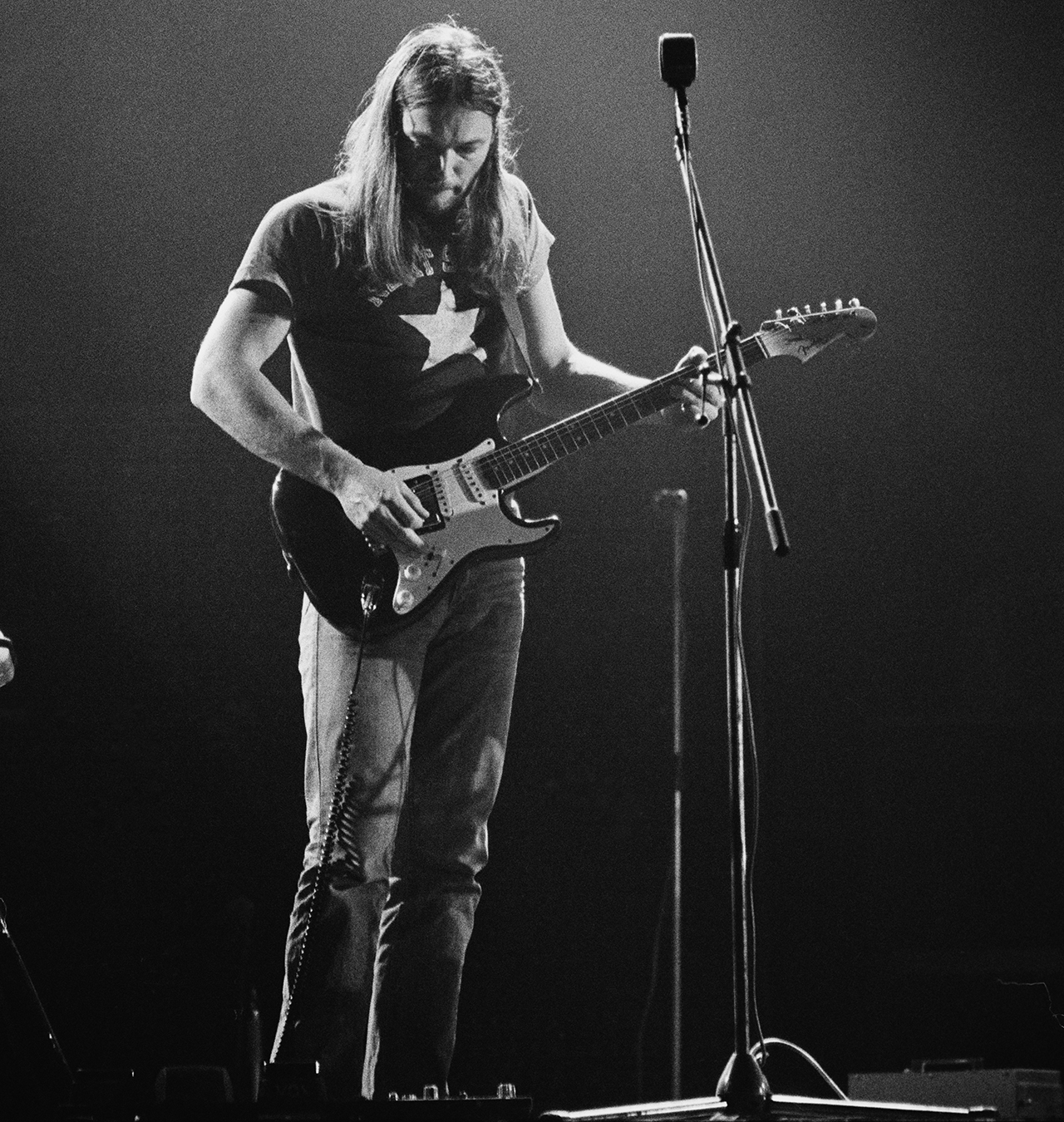 David Gilmour at Shelter benefit concert on 'Dark Side Of The Moon' tour at Earls' Court, London, UK, 18th May 1973.