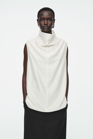 Funnel-Neck Sleeveless Blouse