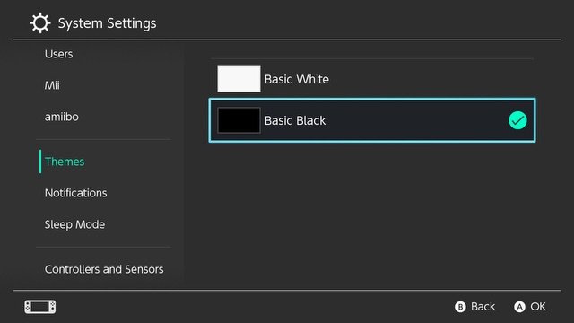 Nintendo Switch theme system settings screen