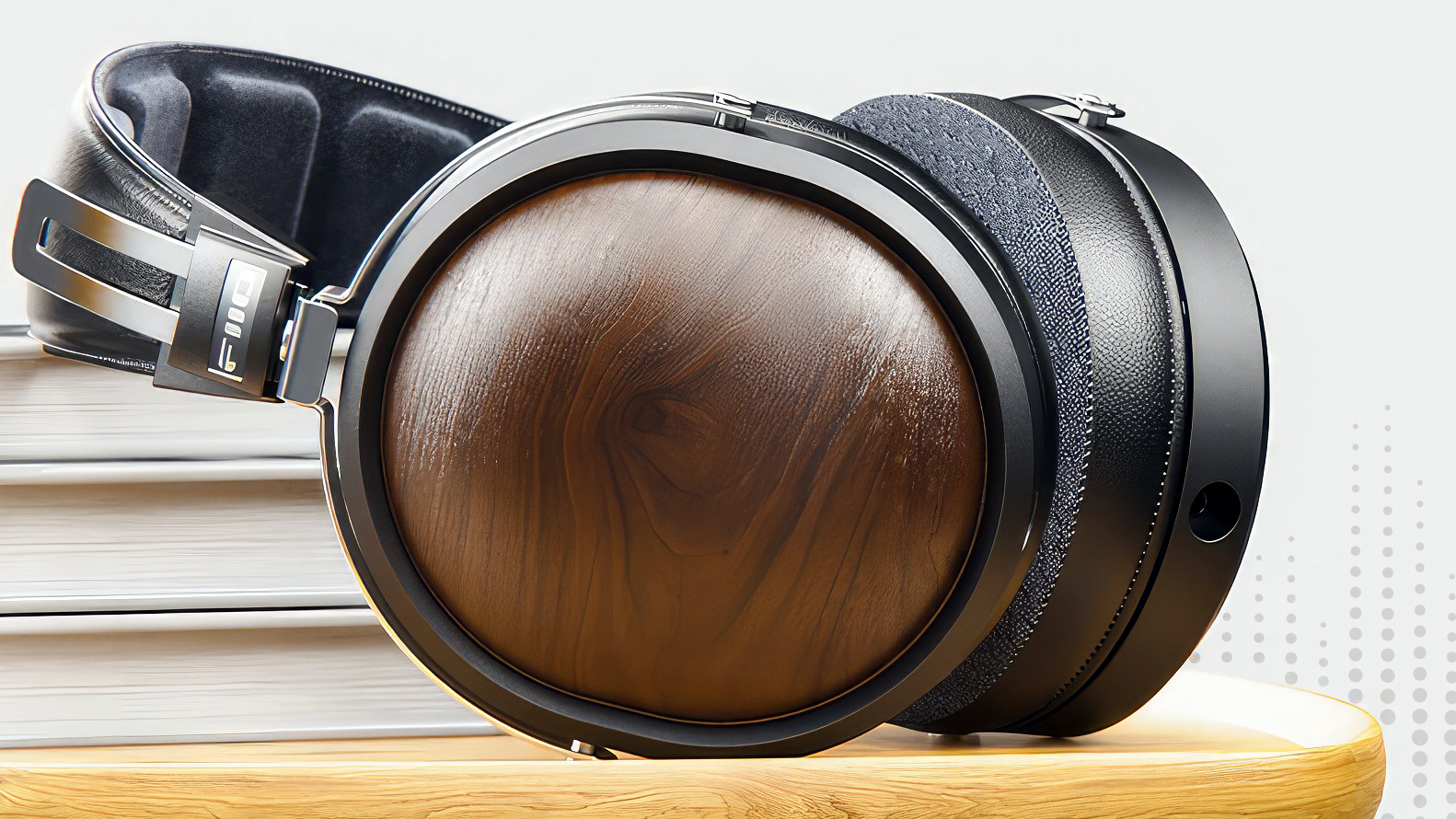 Fiio FT1 headphones on a stool, showing the wooden ear cups