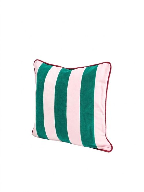 Pink & Green Striped Velvet Cushion Cover 45x45cm 