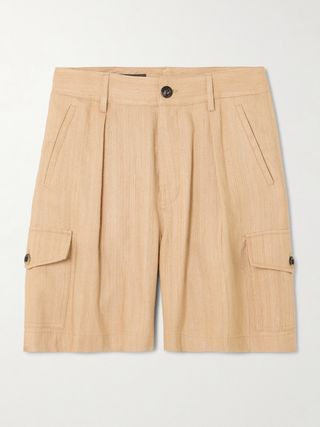 Pleated Textured-Silk Cargo Shorts