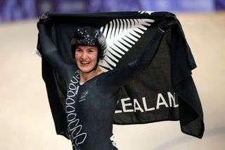 PARIS FRANCE AUGUST 08 Gold medalist Ellesse Andrews of Team New Zealand celebrates after the Womens Keirin Final on day thirteen of the Olympic Games Paris 2024 at SaintQuentinenYvelines Velodrome on August 08 2024 in Paris France Photo by Jared C TiltonGetty Images