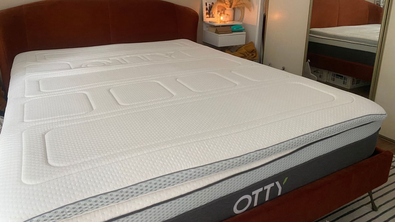 OTTY Mattress Topper on Annie&#039;s velvet bed frame 