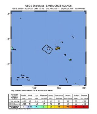 Solomon Islands earthquake shake map