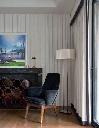 living room with floor lamp and Palm Springs print by Maestri Studio