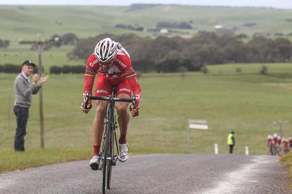 Stage 4 winner, Darren Lapthorne (Drapac) battles ahead alone