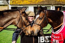 Champion racehorse trainer Nicky Henderson with Jonbon and Constitution Hill ahead of this year's Cheltenham Festival.